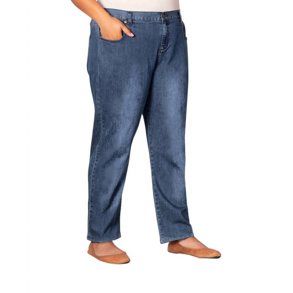 NEW ON THE PLUS SIDE plus size premium relaxed leg five pocket denim jeans in me